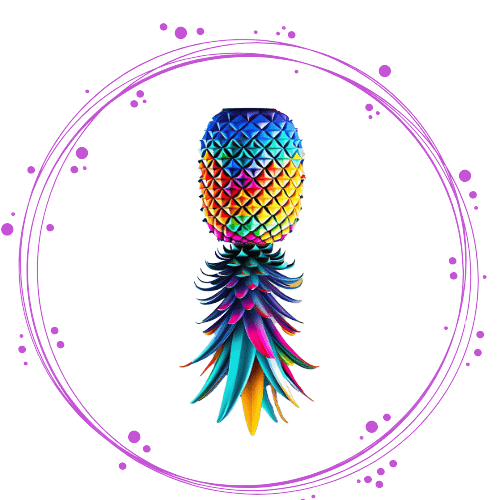Brightly colored upside down pineapple logo representing the Wicked Lifestyles community. Swinger type of vibe through technology and Virtual Reality. Logo that will be used as a business as a Certified Sex Coach and Consultant from Sexual Health Alliance.