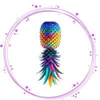 Upside Down Pineapple Logo with purple circle outline. Multicolored pineapple logo. Multicolored pineapple logo for Wicked Lifestyles.